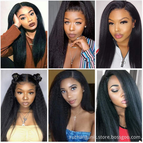 Factory Wholesale Human Hair Wigs Super Yaki Straight Brazilian Hair 13*4 Lace Front Wig 360 Swiss Lace Frontal with Baby Hair